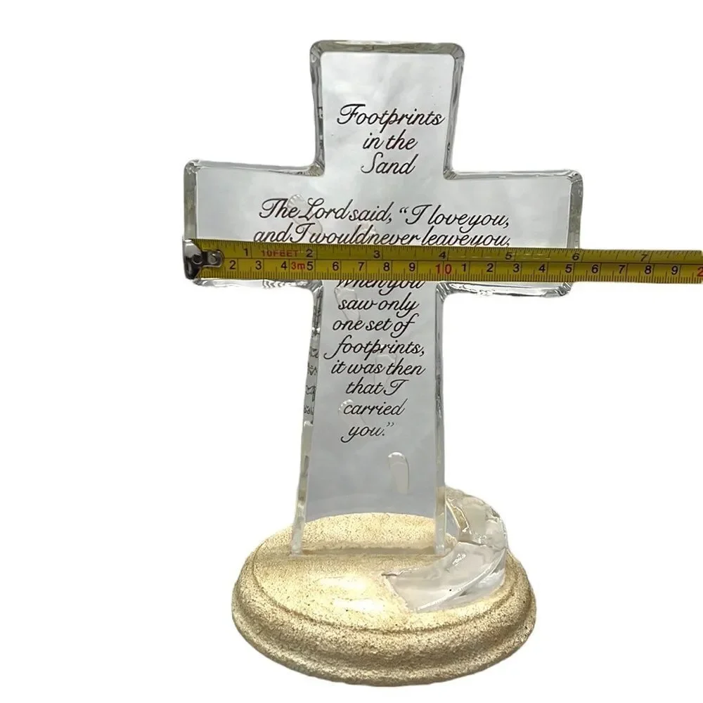 Bradford Exchange Glass Cross Footprints in the Sand Christian Decor